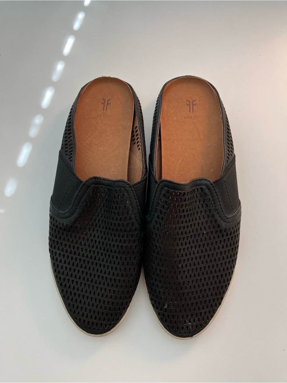 Frye Black Perforated Leather Mule Clogs - 7.5M